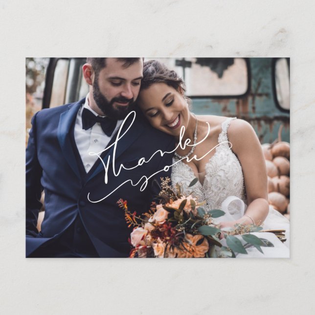 Modern Thank You Custom Wedding Photo Postcards (Front)