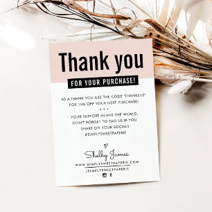 MODERN THANK YOU customer insert cute blush pink Card
