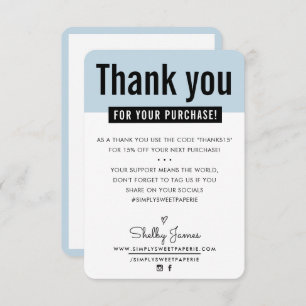 MODERN THANK YOU customer insert cute pale blue