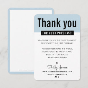 MODERN THANK YOU customer insert cute pale blue Card