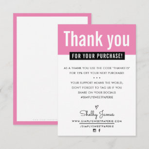 MODERN THANK YOU customer purchase insert pink Card