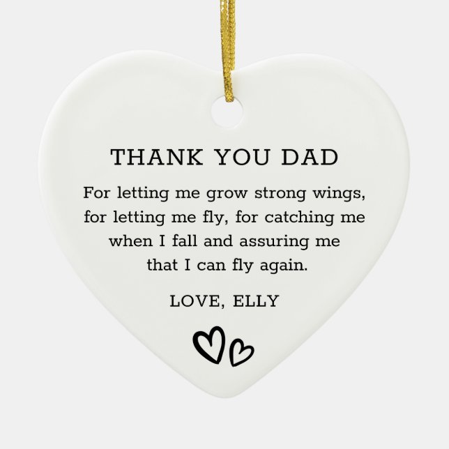 Modern Thank You Dad Black Hand Drawn Hearts Ceramic Ornament (Front)