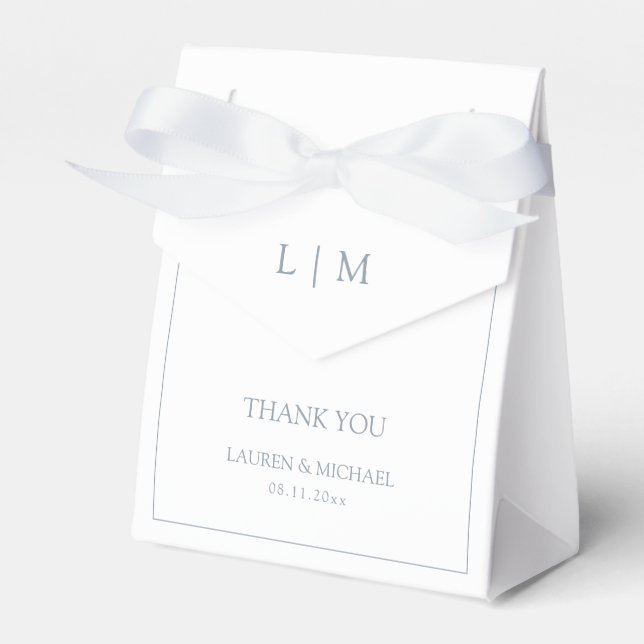 Modern Thank You Dusty Blue Monogram Wedding Favor Box (Front Side)