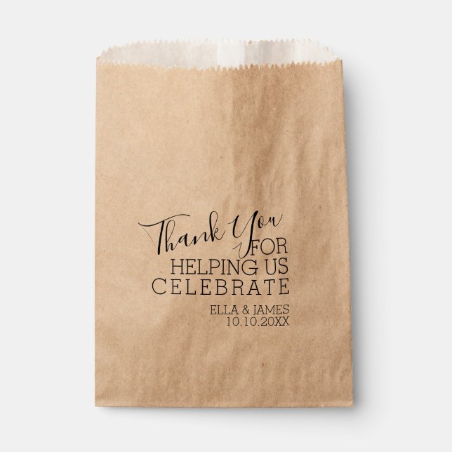 Modern Thank You For Helping Celebrate Wedding Favour Bag (Front)