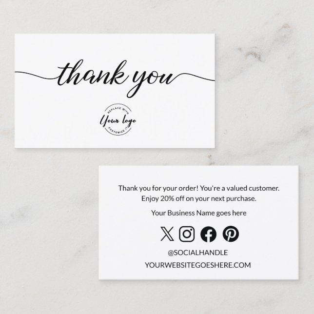 Modern Thank you for your order Logo Custom Offer Business Card (Front/Back)