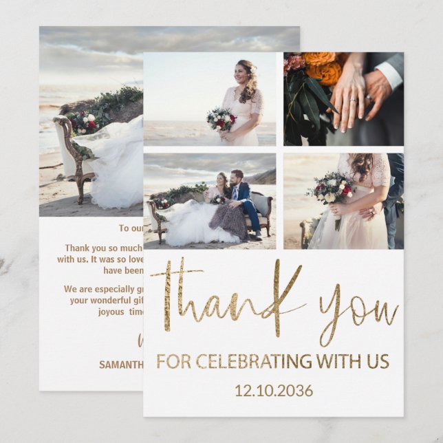 Modern Thank You Gold & White Wedding Card (Front/Back)