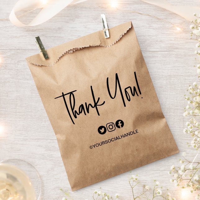 Modern thank you handlettered script Social Handle Favour Bag (Clipped)