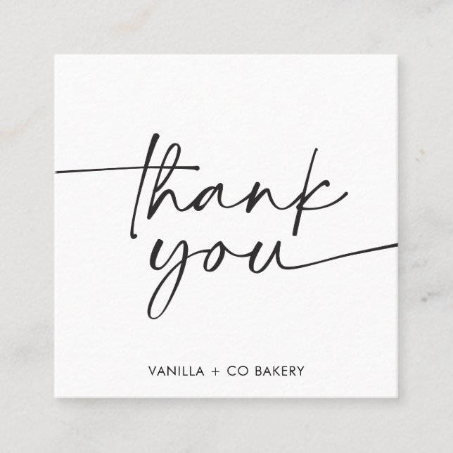 Modern Thank You Handwritten Script Square Business Card (Front)