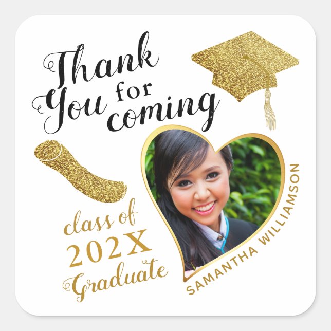 Modern Thank You Heart Photo 2025 Graduation Favou Square Sticker (Front)