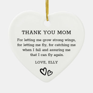 Modern Thank You Mom Black and White Heart Ceramic Ornament