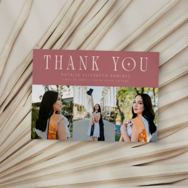 Modern Thank You Multi Photo Pink Graduation Announcement (Creator Uploaded)