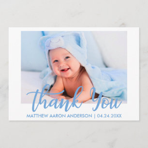 Modern Thank You New Baby Boy Blue Stripes Card