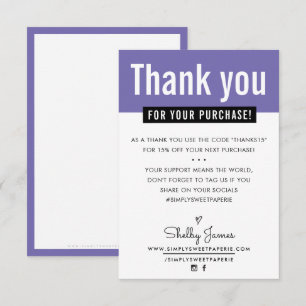 MODERN THANK YOU purchase insert purple Card