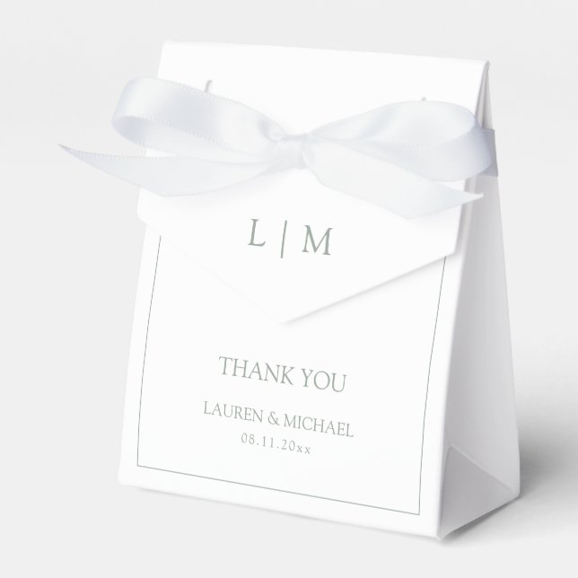 Modern Thank You Sage Green Monogram Wedding Favor Box (Front Side)