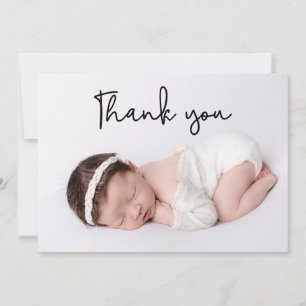 Modern Thank You Script Baby Girl Photo Birth Announcement