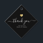 Modern Thank You Script Chic Gold Heart Wedding Favour Tags<br><div class="desc">This modern chic printed gold heart thank you gift favour tag features hand-lettered script calligraphy alongside your names in elegant serif typography. Space for an additional personalized message on the back. This is the black version.</div>