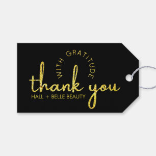 Modern Thank You Script Gold Glitter Black Custom Gift Tags