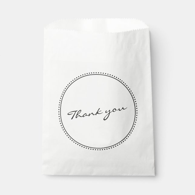 Modern Thank You Script Lettering Dotted Border Favour Bag (Front)