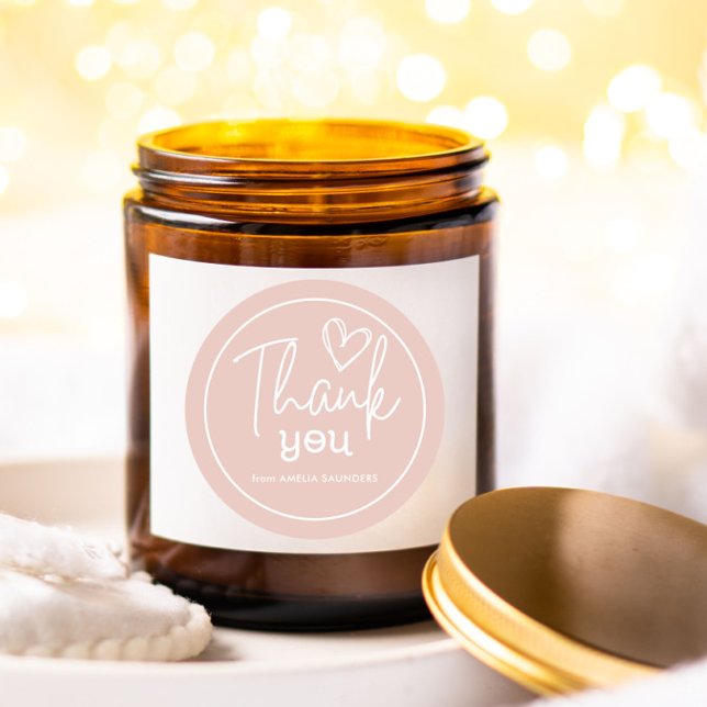 Modern thank you script  minimal blush pink classic round sticker (Creator Uploaded)