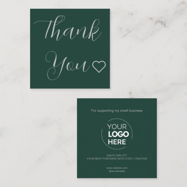 Modern Thank You Script Minimal Green Discount Card (Front/Back)