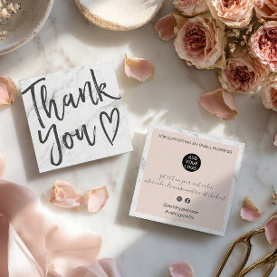 Modern thank you script order marble blush pink square business card