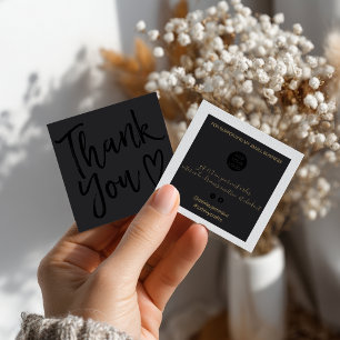Modern thank you script order minimal black square business card
