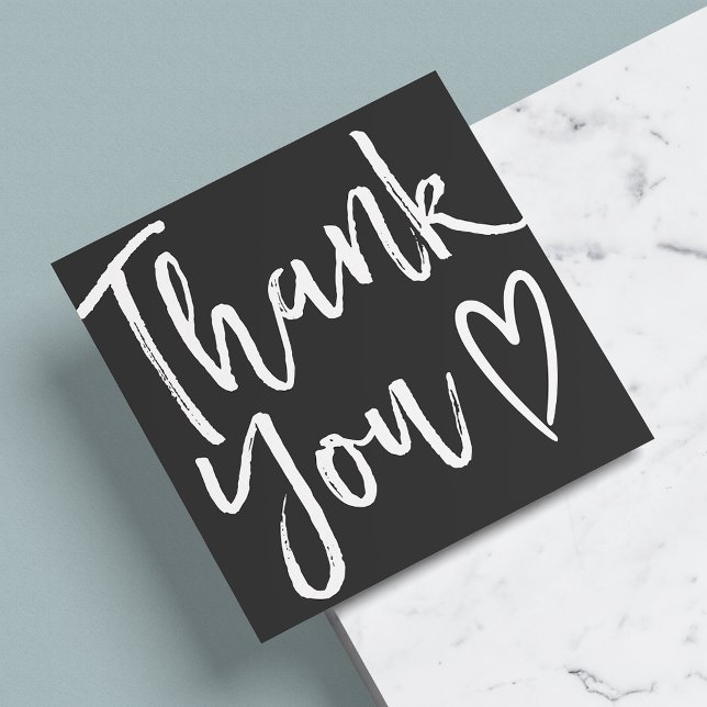 Modern thank you script order minimal black white  square business card (Creator Uploaded)