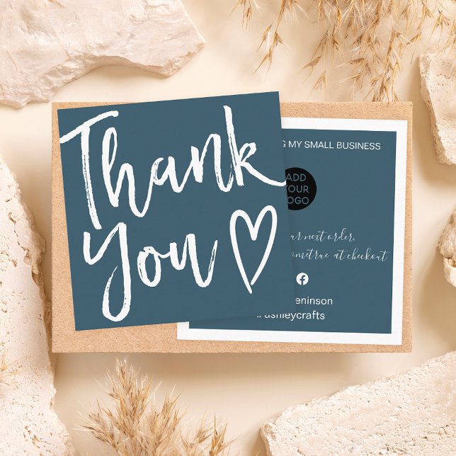 Modern thank you script order minimal dark blue square business card (Creator Uploaded)