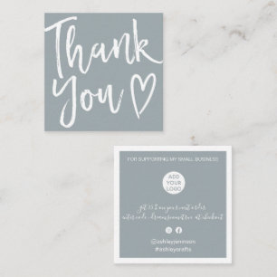 Modern thank you script order minimal dusty blue square business card