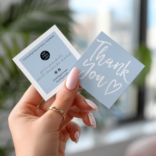 Modern thank you script order minimal dusty blue square business card