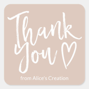 Modern thank you script order minimal dusty pink square sticker