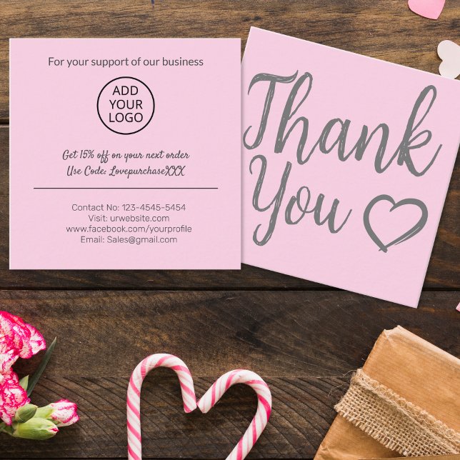 Modern thank you script order minimal pink square business card (Creator Uploaded)
