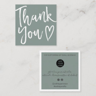 Modern thank you script order minimal sage green square business card