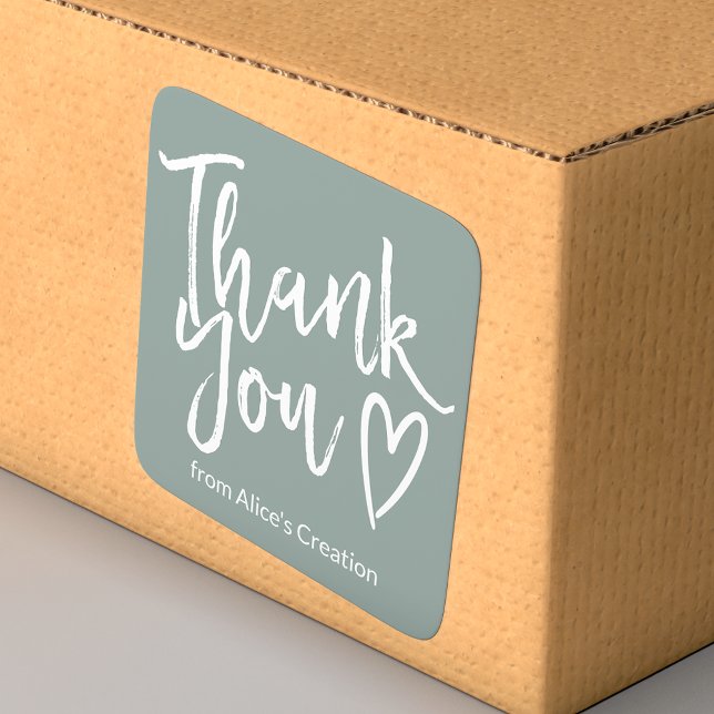 Modern thank you script order minimal sage green square sticker (Creator Uploaded)