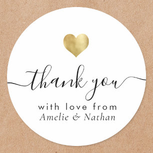 Modern Thank You Script Rose Gold Heart Wedding Classic Round Sticker