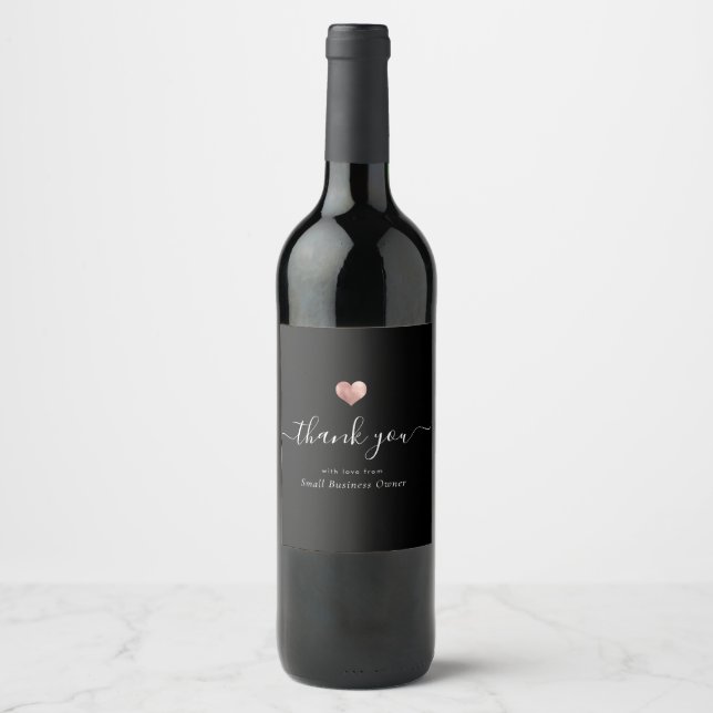 Modern Thank you Script Rose Gold Small Business Wine Label (Front)