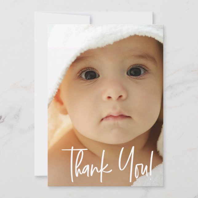 Modern Thank You Script vertical Photo Baby Boy (Front)