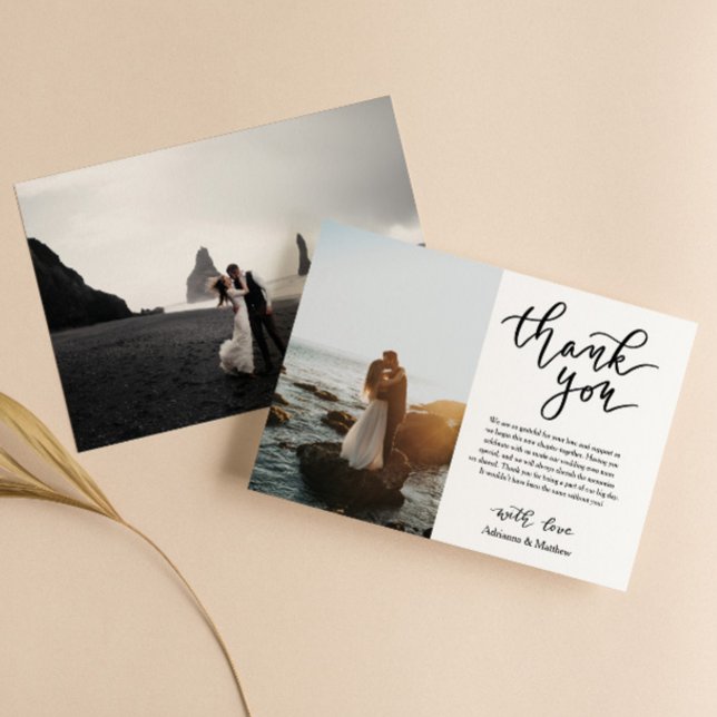 Modern Thank You Script Wedding Photo  Card (Creator Uploaded)