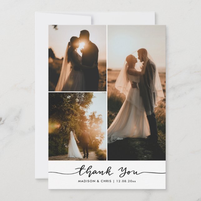 Modern Thank You Script Wedding Photo Collage (Front)