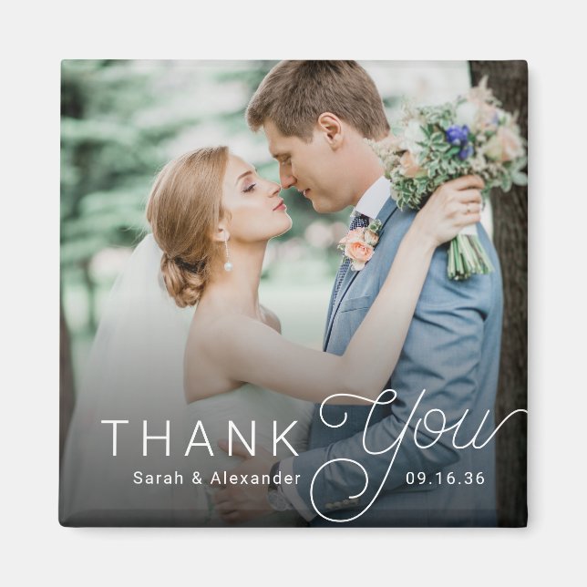 Modern Thank You Script Wedding Photo Magnet (Front)