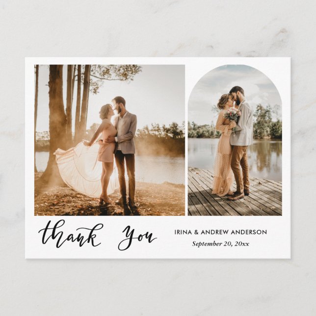 Modern Thank You Script Wedding Photos Postcard (Front)