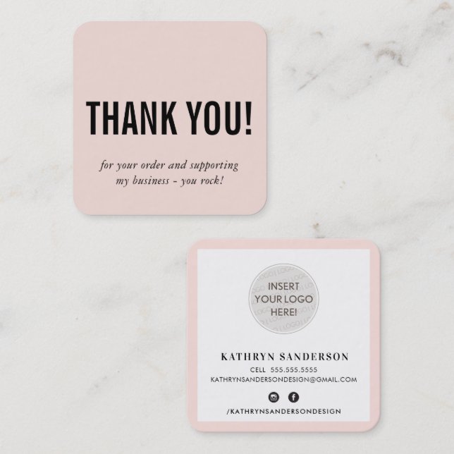 MODERN THANK YOU simple minimal blush pink Square Business Card (Front/Back)