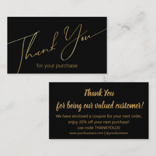 modern thank you small business black gold script enclosure card