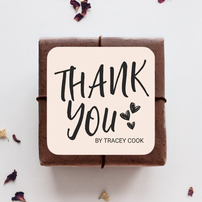 Modern Thank You Typography Blush Pink Minimal  Square Sticker (Creator Uploaded)