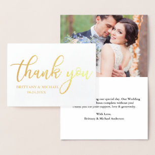 Modern Thank You Wedding Photo Gold Foil Card