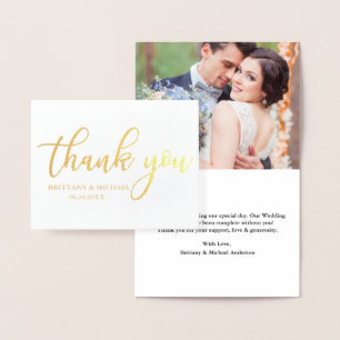 Modern Thank You Wedding Photo Note Gold Foil Card