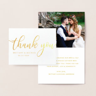 Modern Thank You Wedding Photo Note Gold Foil Card