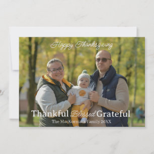 Modern Thankful Blessed Grateful Thanksgiving Cute Holiday Card