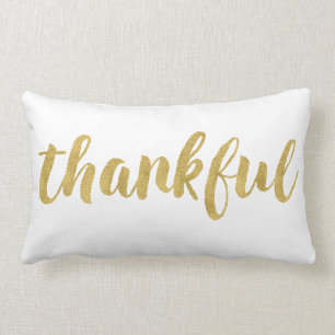 Modern Thankful In Gold Thanksgiving Decorative Lumbar Pillow