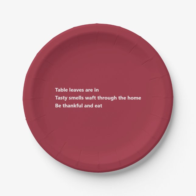 Modern Thankful Poem Minimal Burgundy Thanksgiving Paper Plate (Front)